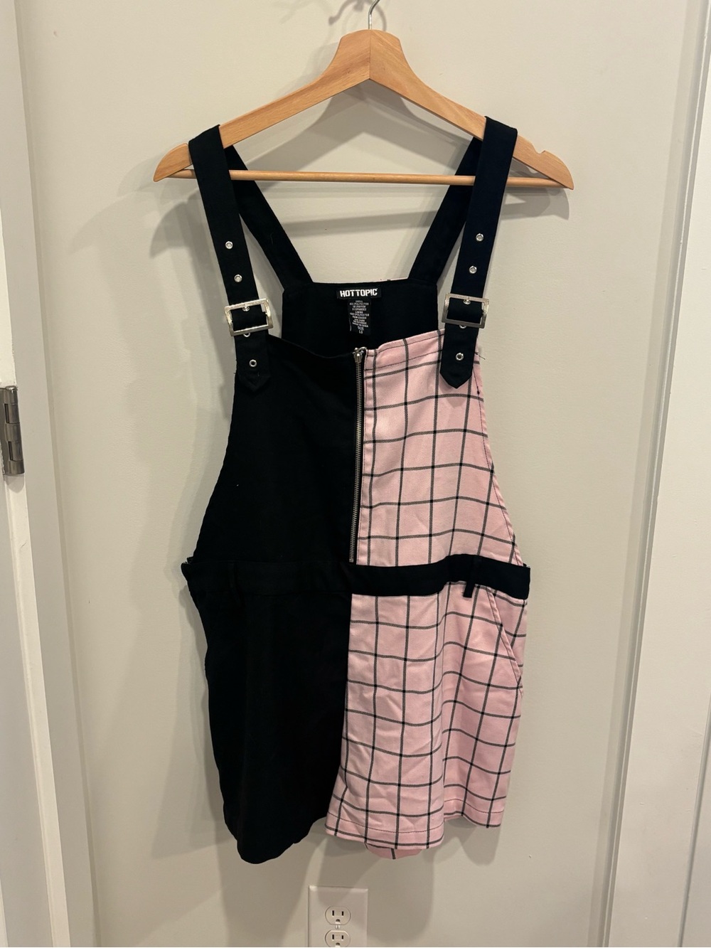 Hot Topic Black and Pink Plaid Two-Tone Overall Dress